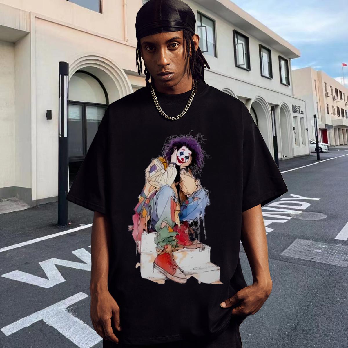 Brand T-Shirts Cotton Breathable Soft Street wear Hip Hop Men Tops Tees Cartoon Print Unisex Clothes