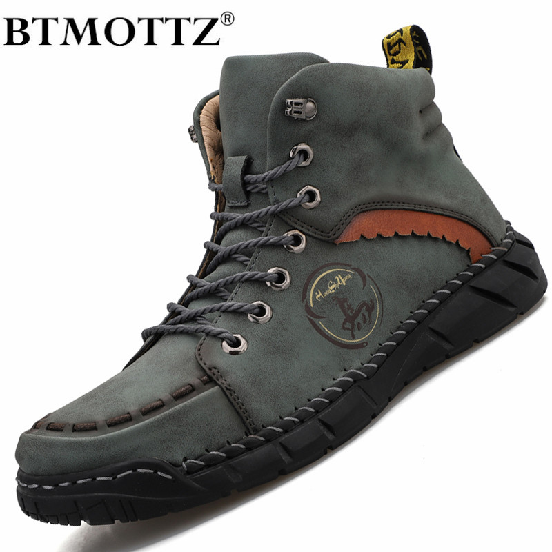 Men's Short Boots Vintage Handmade Men's Ankle Boots Outdoor Men's Designer Boots Men Motorcycle Boots Work Boots Plus Size 50