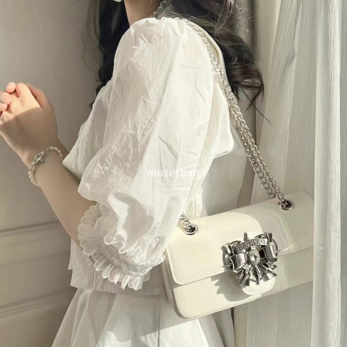 High quality niche design Kra Heart Bag new fashionable three-dimensional bow chain single shoulder portable underarm bag designer bag