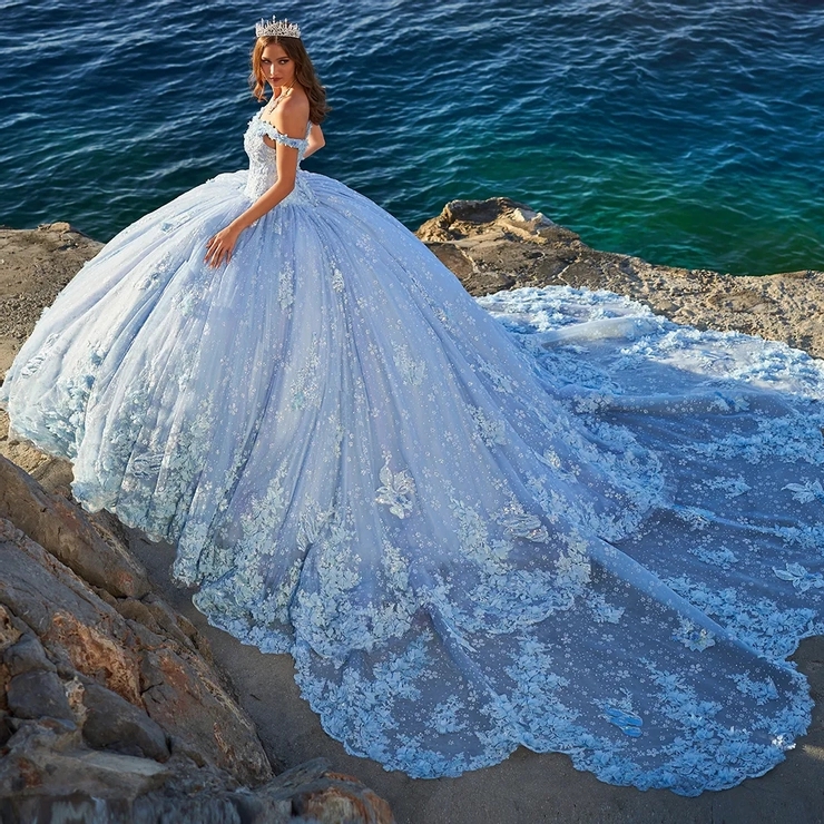 Sky Blue Mexican Quinceanera Dresses Ball Gown Off The Shoulder Tulle Applique Puffy Charro Sweet 16 Dresses 15 Anos
