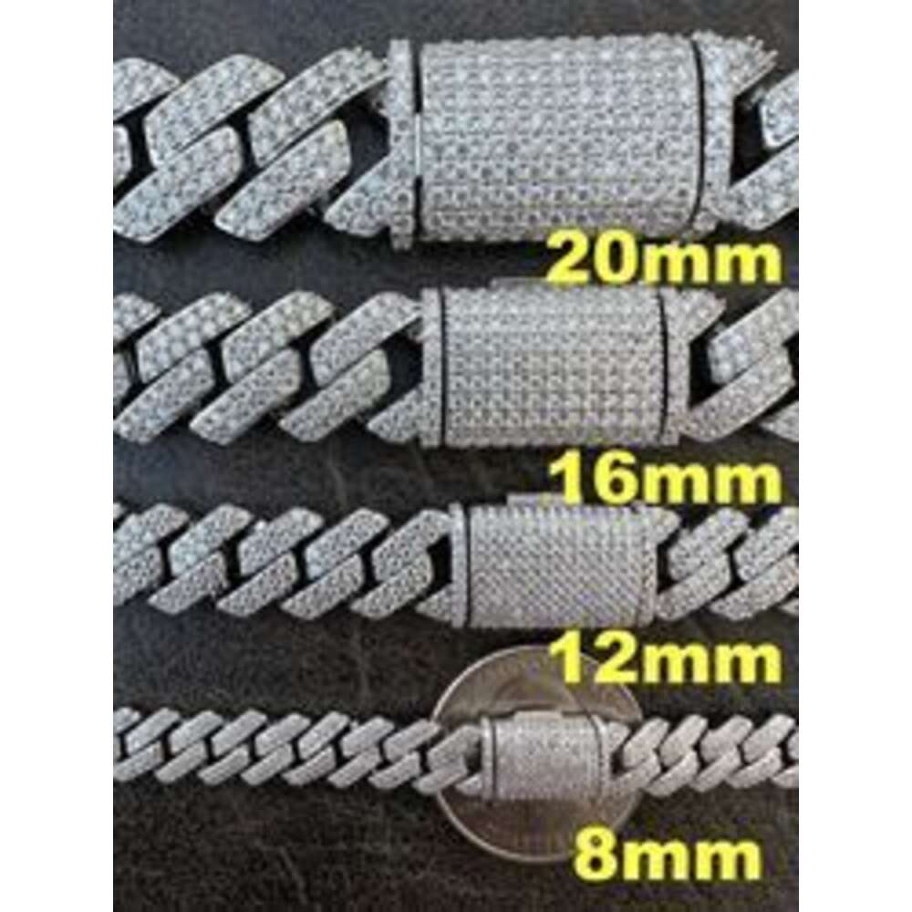 Luxury Vvs Moissanite Cuban Chain Solid Sterling Silver Hip Hop Necklace 8-20mm Iced Out Prong Link