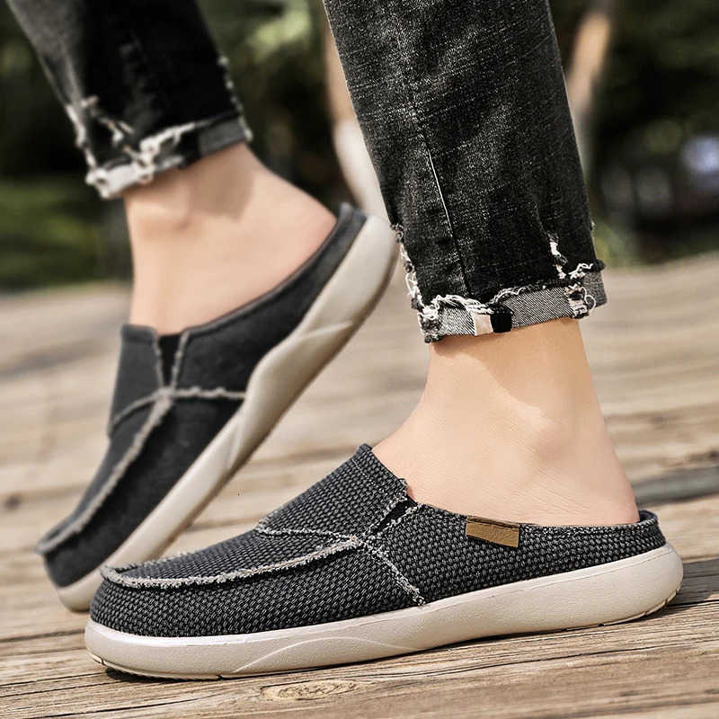 Summer Casual Shoes Fashion Cowboy Half Slide Breathable Canvas Soft Sole Lightweight Walking Shoes Vulcanized Shoes 240611