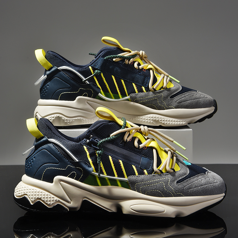 Chunky All-match Running Men Genuine Leather Brand Design Sneakers Thick Sole Fashion Dad Mesh Jogging Sports Shoes a116