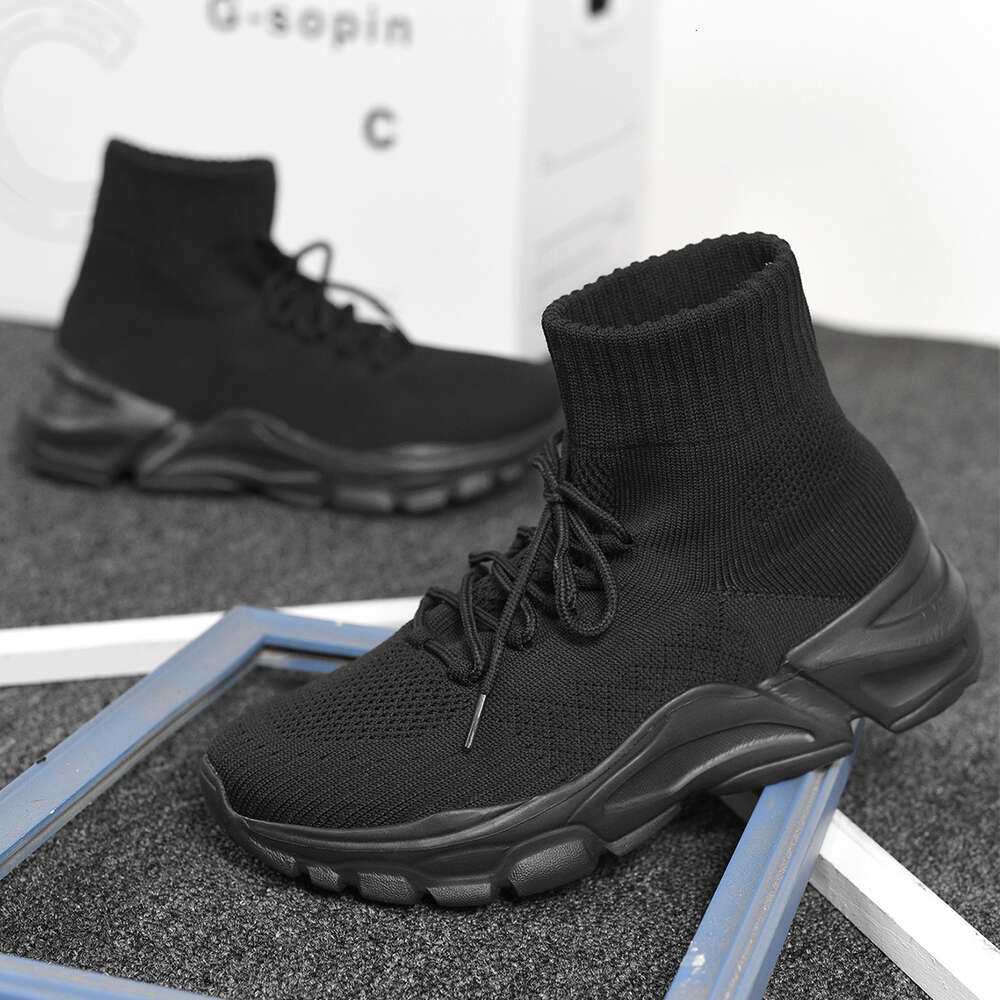 Hot selling flying woven breathable top men's and women's socks new increase high casual sports shoes