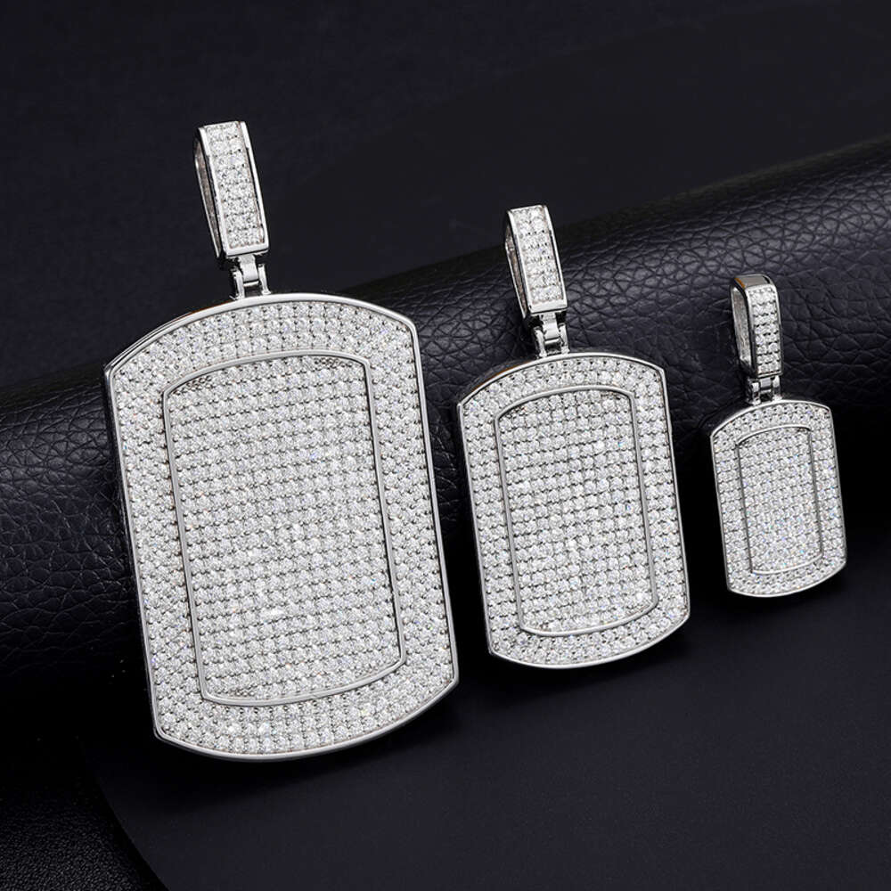 New Arrival Hip Hop Jewelry 925 Sterling Silver Micro Pave Vvs Moissanite Diamond Iced Out Bling Dog Tag Sign Pendant Necklace