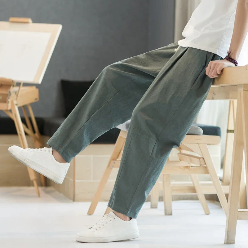 6 Colors Summer Mens Trousers Cotton Linen Fashion Thin Soft Casual Pants Breathable Loose Shorts Straight Pants Streetwear 240530