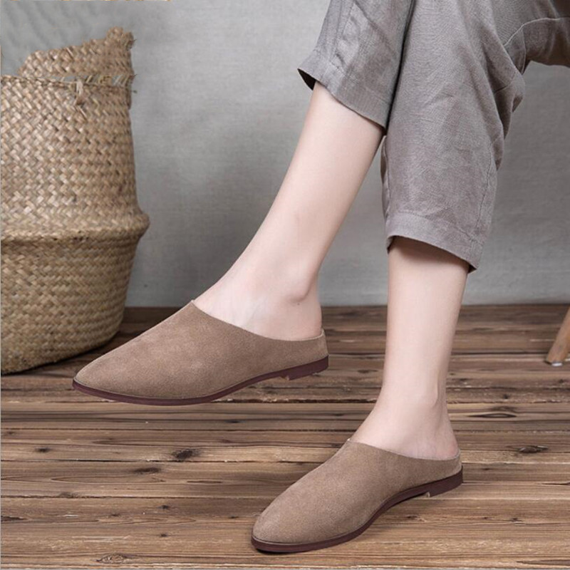 AIYUQI Women's Baotou Slippers Summer 2024 New Genuine Leather Casual Women's Shoes Large Size Suede Slippers For Ladies