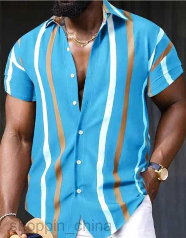 Men's Casual Shirts New men's striped short sleeved shirt top size fashionable loose collar printed shirt tops