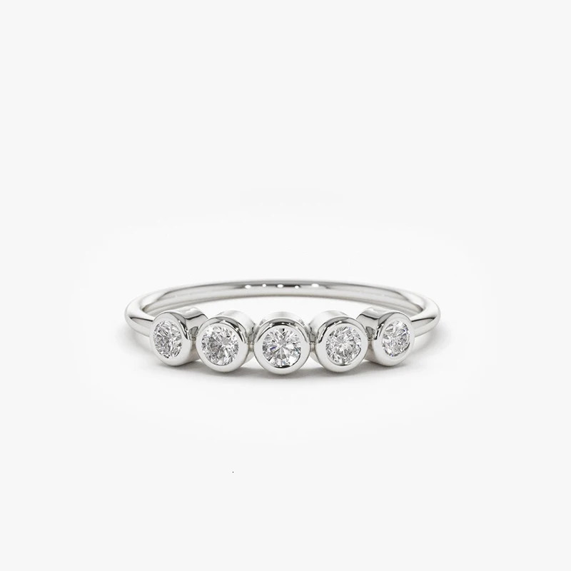 Lnngy 3MM Bezel Ring Certified Original 925 Sterling Silver 5 Stones Wedding Band For Women Laidies Sparkling Jewelry 240530