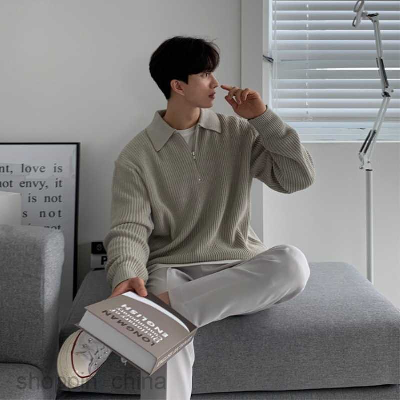 Men's Sweaters POLO Collar Sweater Man Winter Thickened Loose Half Zipper Knitwear Autumn and Winter Slouchy Fashion Coat