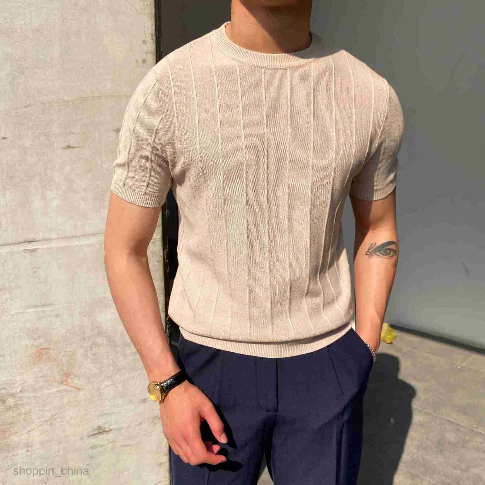 Men's T Shirts Luxury Knitted T-shirt for Man Summer New Round Neck T-shirt Half Sleeved Men Short Sleeve Thin Bottom Shirt Sweater tees tops