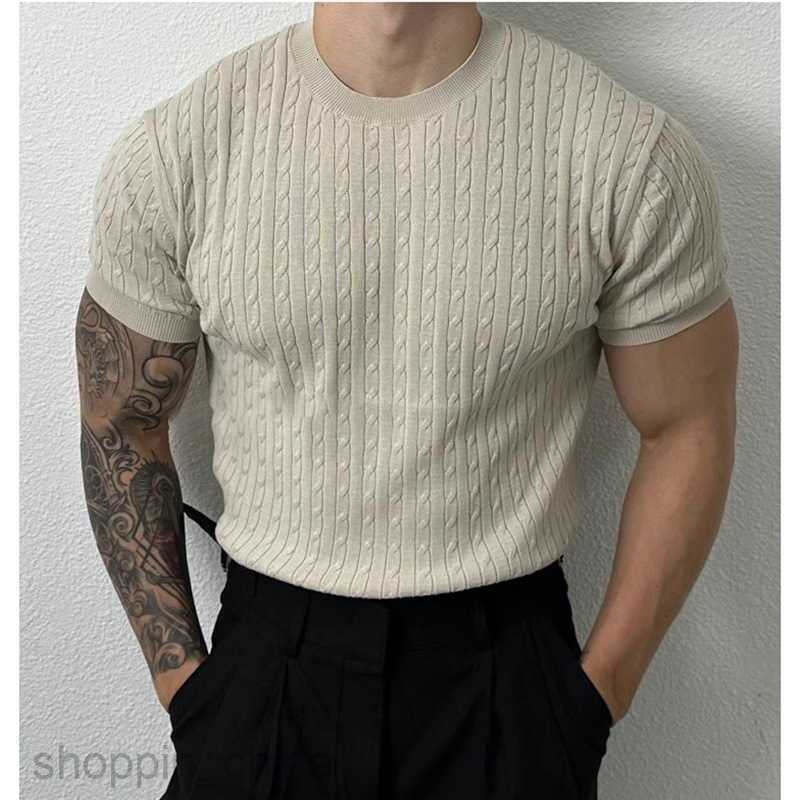 Men's T Shirts Summer thin Fried Dough Twists round neck knitwear short sleeved men loose fashion versatile elastic t-shirt design sense of minor