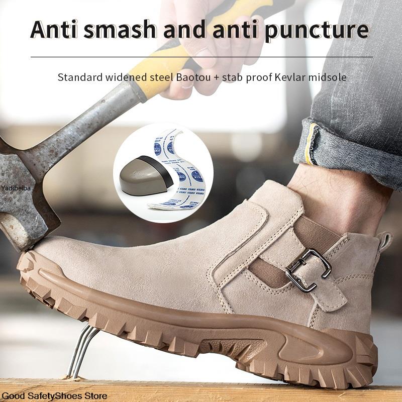 Anti-Scalding Welder Anti-Smash Shoes Male Steel Toe Men Suede Work Snekaers Safety Boots acb8
