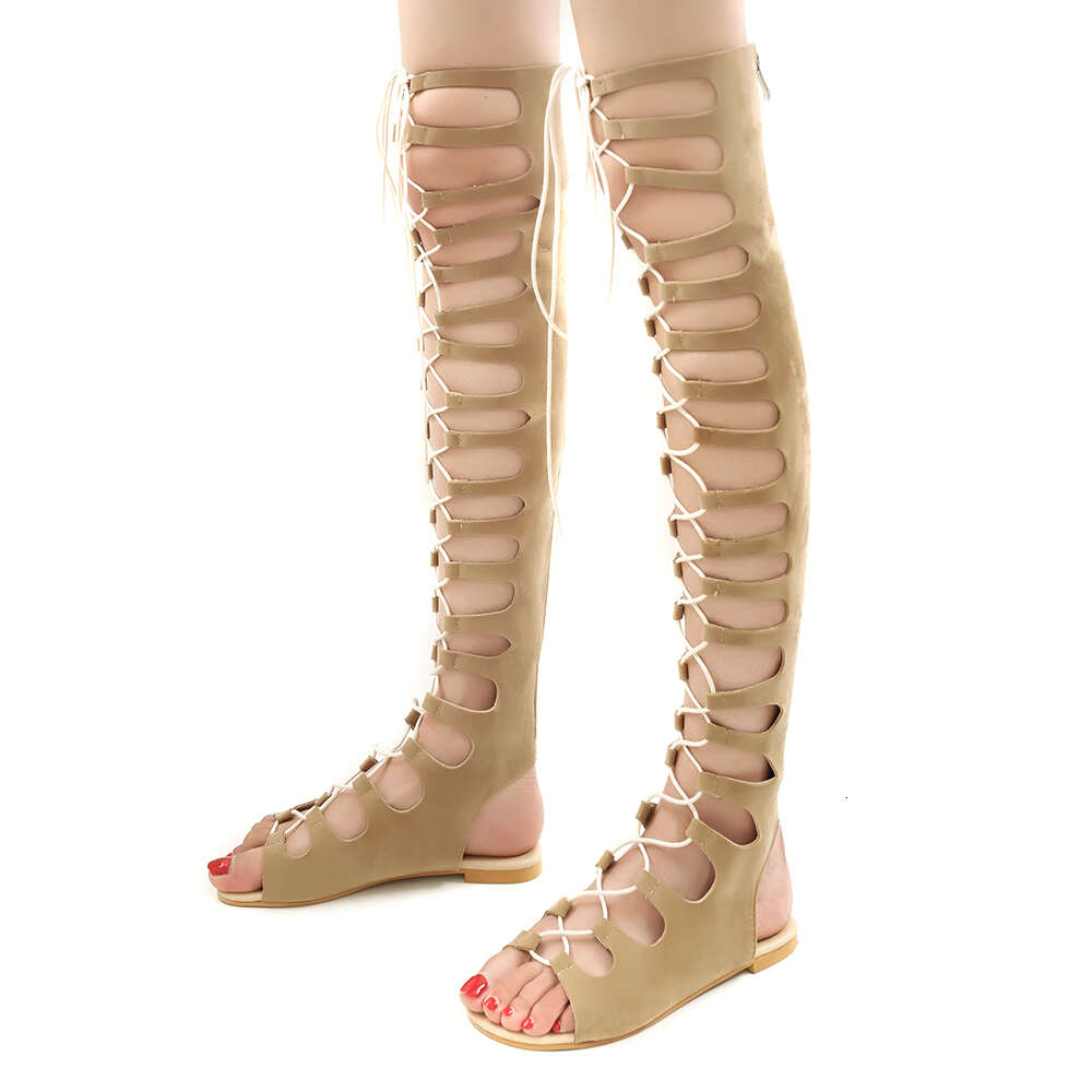 Roman Gladiator Bandage Sandals Flat Over The Knee Boot Sandalias Botas Femininas Women Shoes Girls Summer Hollow Boots 44