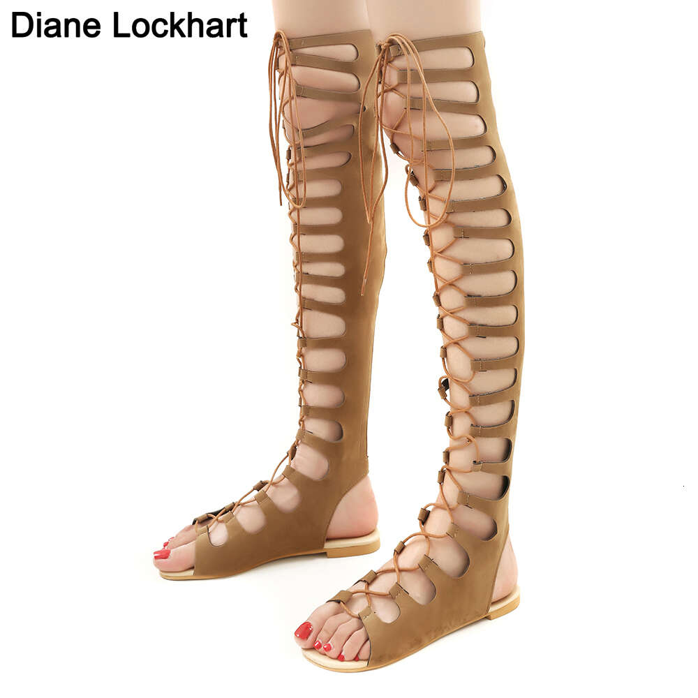Roman Gladiator Bandage Sandals Flat Over The Knee Boot Sandalias Botas Femininas Women Shoes Girls Summer Hollow Boots 44