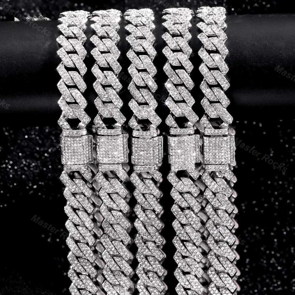 Vvs Moissanite Cuban Sterling Silver Cuban Link Chain 10mm 12mm 14mm 2rows Necklace Gold Plated Chain Hip Hop Cuban Chain