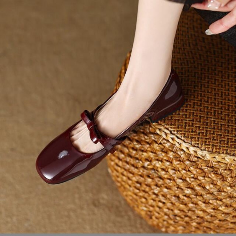 Women New Mary Jane Red Ladies Footwear Japanese Style Lolita Low Elegant Bow New Leather Chunky Heel Shoes 68c3