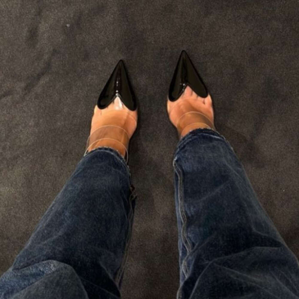 CHMURY Pointed Toe Heart High Heels Mules Sandals Slipper For Women 2024 Black White Red Shoes 866