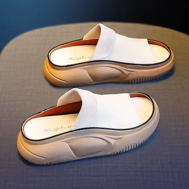 Leather Slippers Summer Fashion To Wear All The Thick Soles Comfortable Non-Slip Shopping Casual Sandals 240611