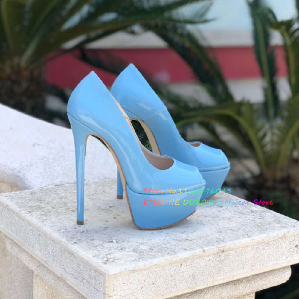 Black Patent Leather Woman 16Cm Peep Toe Platform Stiletto Heels Pumps Slip On Size 46 Formal Party Dress Runway Shoes