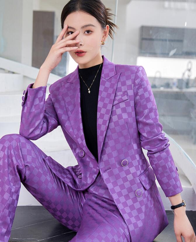 purple pink designer blazer women suit slim fit split plaid brand suits for woman clothing