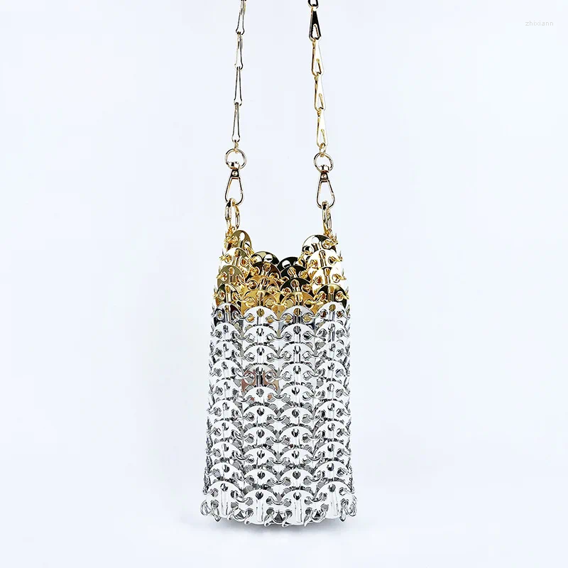 Totes Women Woven Handbag Metal Sequins Chain Evening Bag Hollow Out Purse Clutch Female Travel Holiday Shoulder