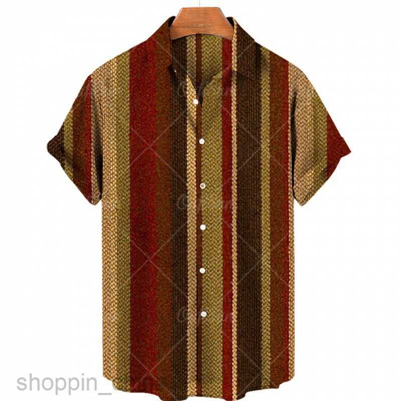 Men's Casual Shirts Summer men's short sleeved shirt four side stretch digital stripe print shirt tops