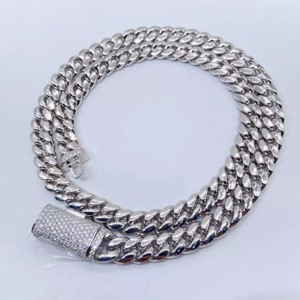 Ready to Ship Moissanite Clasp Lock 8mm Cuban Miami Link Sterling Silver Plain 925 Chain Necklace