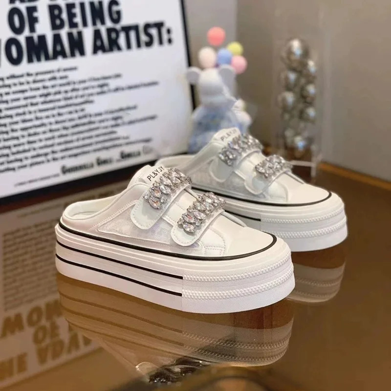 Crystal Platform Womens Slippers Flat Shoes Sports Shoes 2024 Dresigner Summer Leisure Mule Walking Drone Zapatos Comfortable Sports Shoes 240611