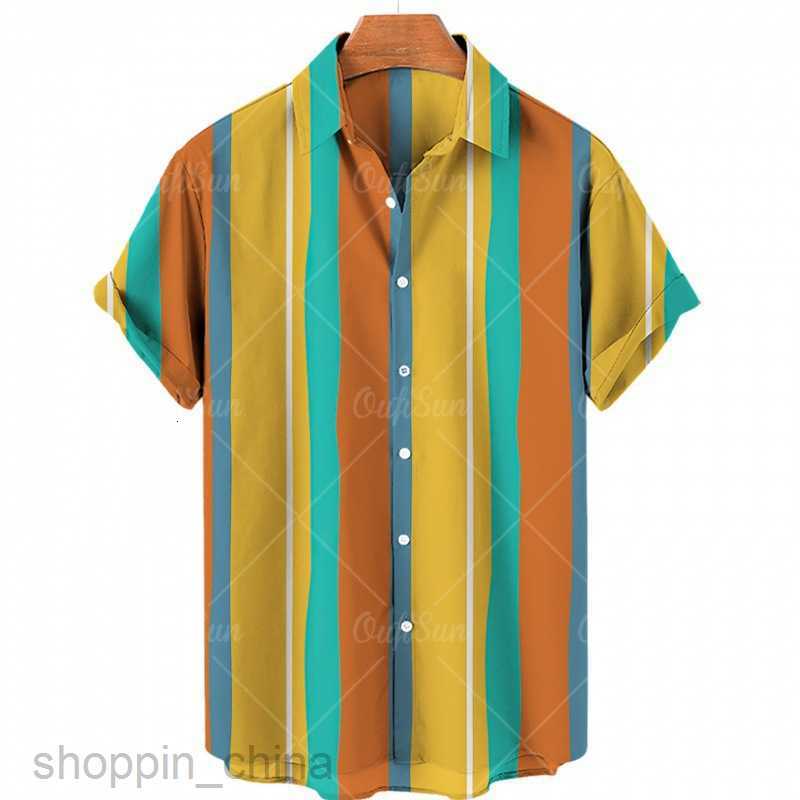 Men's Casual Shirts Summer men's short sleeved shirt four side stretch digital stripe print shirt tops