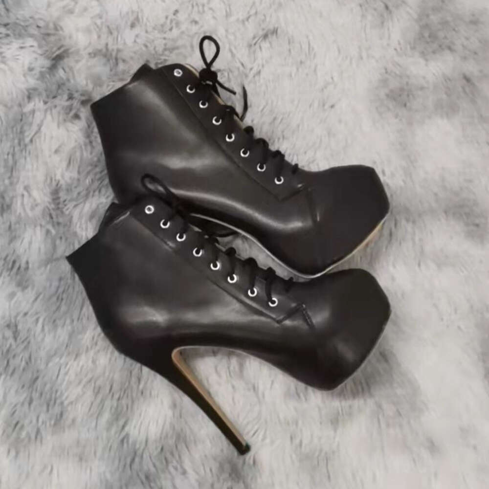 Ankle Boots Autumn Winter Sexy Pointed Toe Pole Dance High Heels Pumps Fashion Zip Lace-Up Women Shoes Female Big Size 42