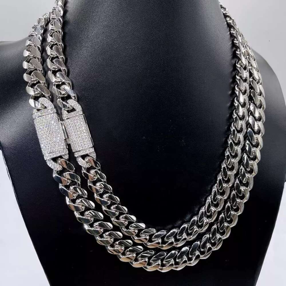 Ready to Ship Moissanite Clasp Lock 8mm Cuban Miami Link Sterling Silver Plain 925 Chain Necklace