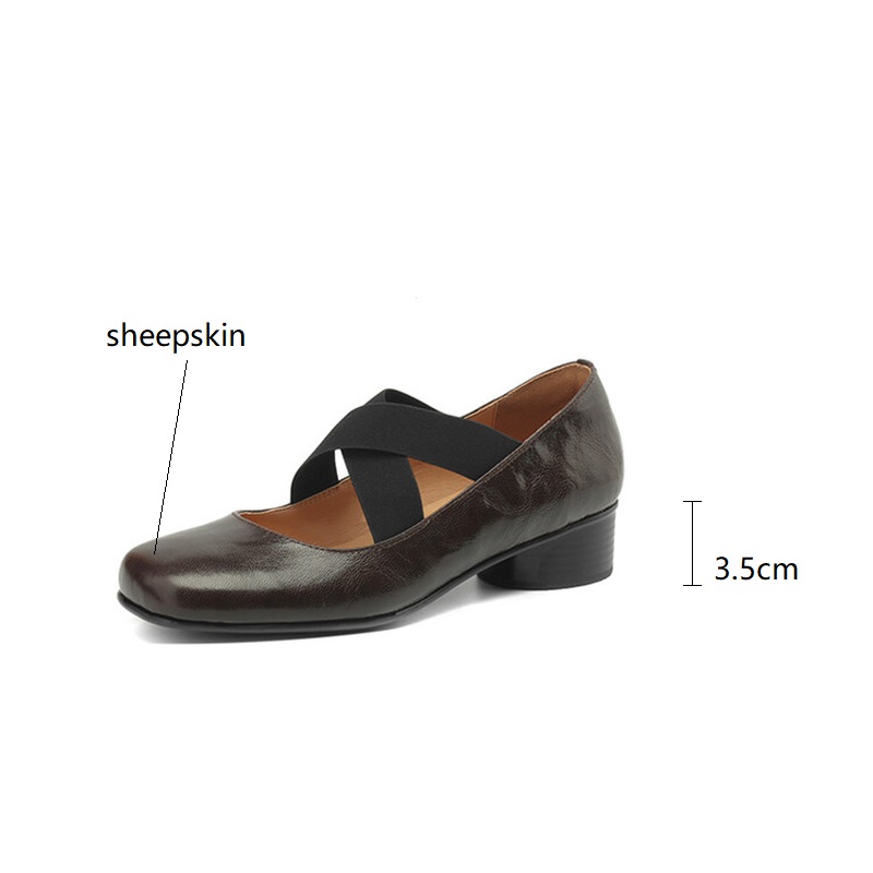 New 2024 Spring Sheepskin Round Toe Low Heel Pumps Mary Jane for Women Shallow Ballet Leather Shoes 87d9