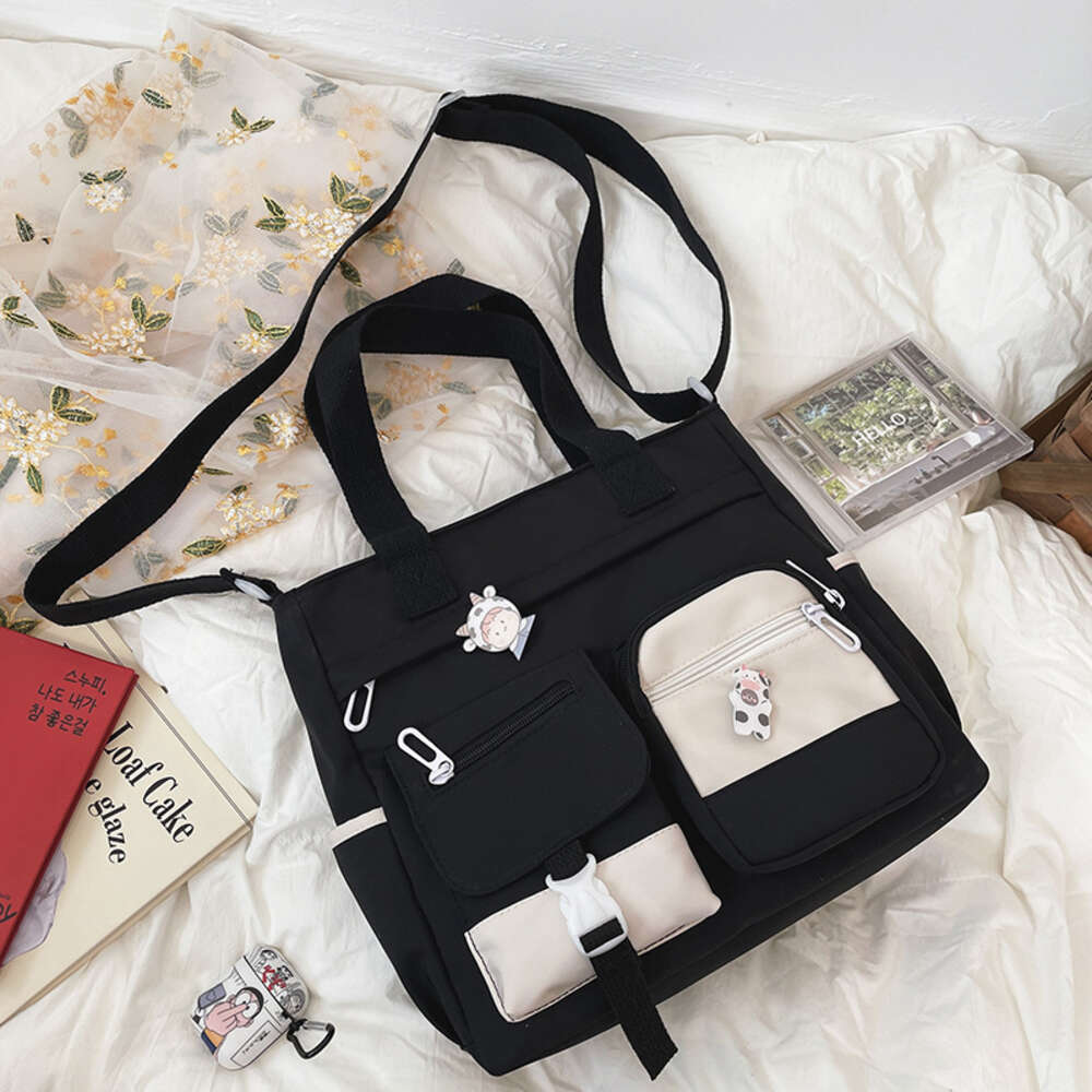 version Korean of ulzzang college antique sensei style, artistic and versatile girl student color contrast large capacity shoulder bag H6.12#19 ddmyth