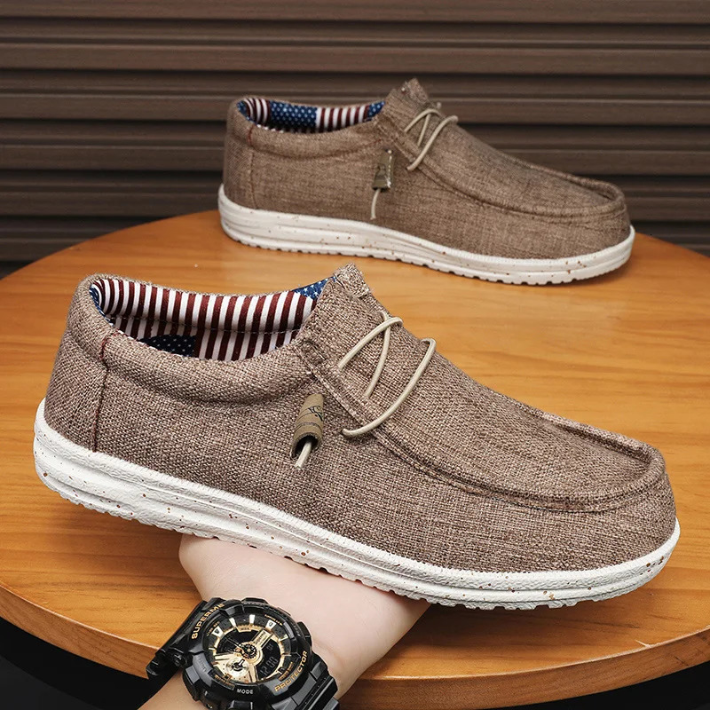 Mens breathable casual canvas slippers comfortable slippers soft penny slippers suitable for mens lightweight driving boat shoes 240611