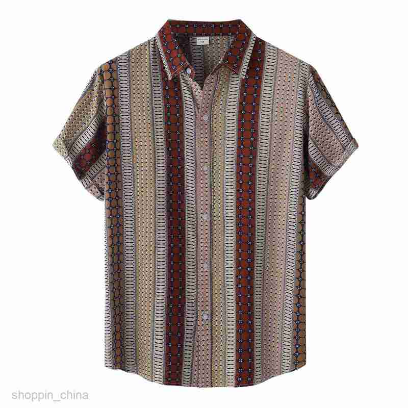 Men's Casual Shirts New men's fashionable summer casual cardigan top digital printing Hawaii short sleeved shirt for men tops