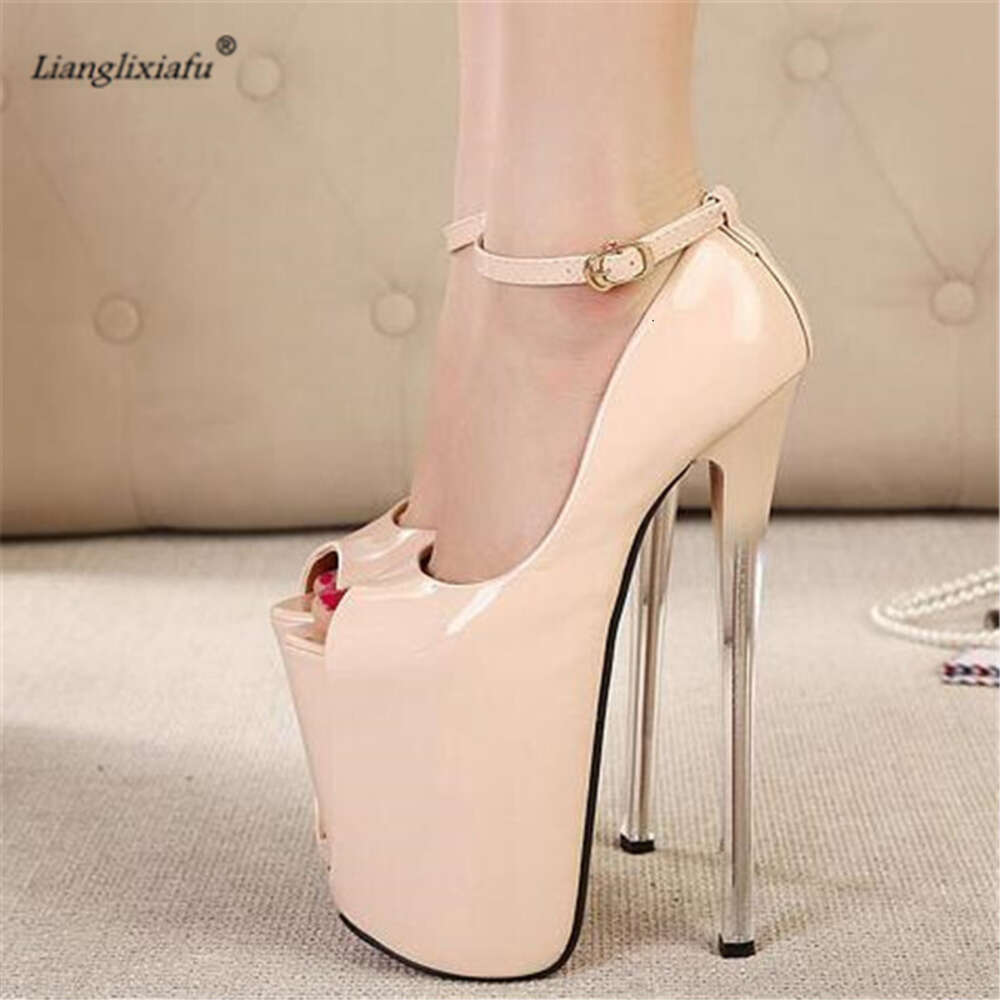 LLXF Zapatos Mujer Plus34-42 43 Sexy Stiletto 16/19/22Cm Thin Heels Woman Platform Ankle Strap Women Wedding Single Shoes