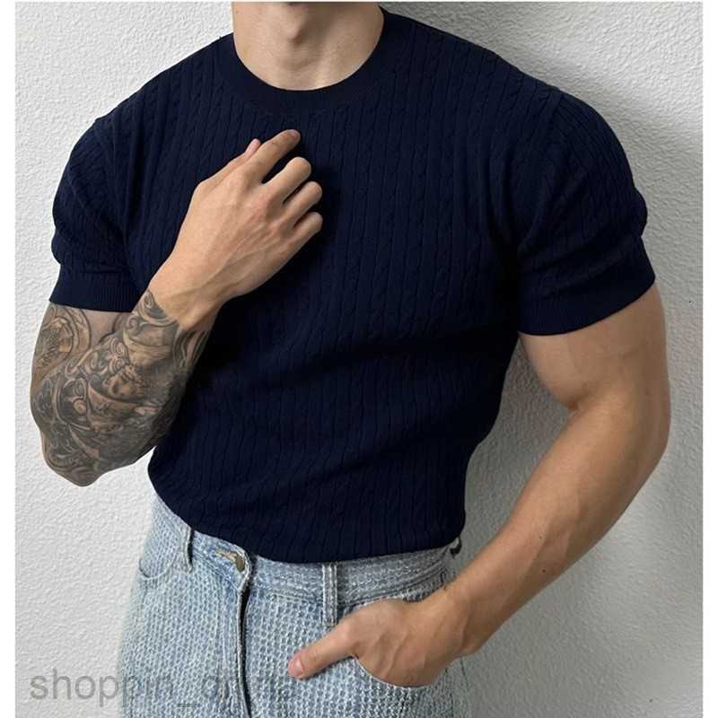 Men's T Shirts Summer thin Fried Dough Twists round neck knitwear short sleeved men loose fashion versatile elastic t-shirt design sense of minor