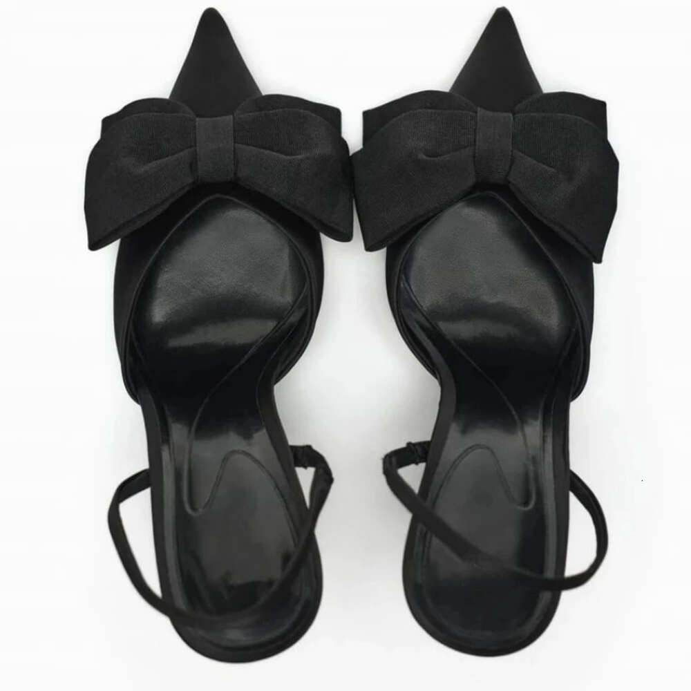 Womens Black High Heels Pumps 2024 Elegant Bow Stiletto Ladies Sexy Pointed Toe Heeled Sandals Female Chic Party Slingbacks