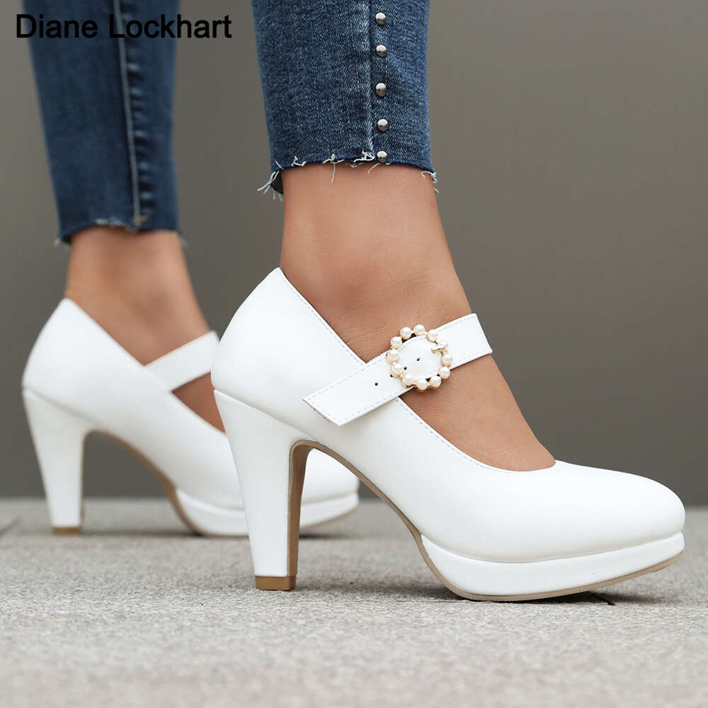 White Wedding Shoes Platform High Heels Women Buckle Strap Ladies Party Dance Shoe 2024 Elegant Block Heel Pumps Free Ship