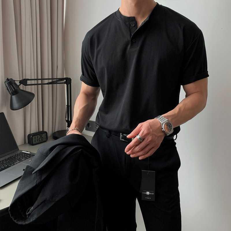 Men's T Shirts short sleeved t-shirt men polo shirt Mature stable tight cuffs fitness tough guy Henley shirt tees tops