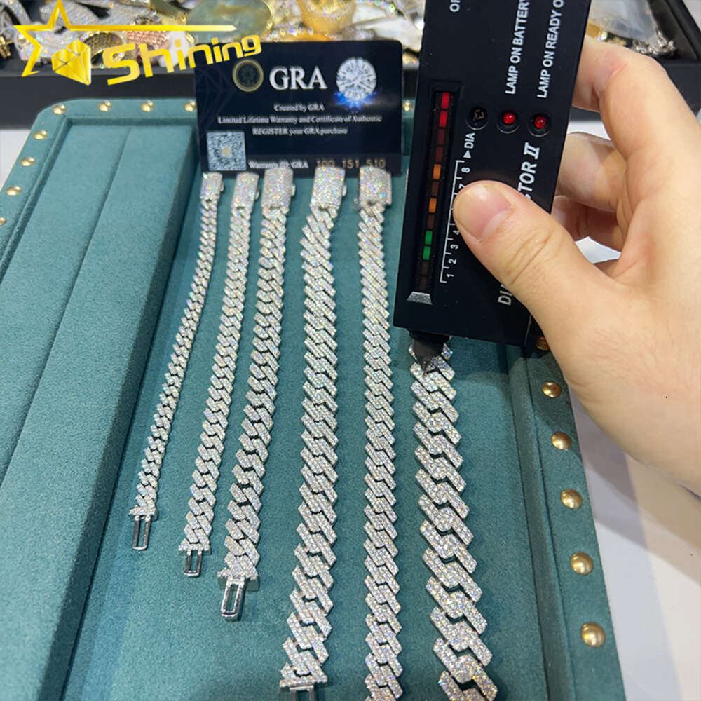 Iced Out Moissanite Cuban Link Chain 925 Sterling Silver 18k Gold Plated Pass Diamond Tester Vvs Moissanite Men Bracelets