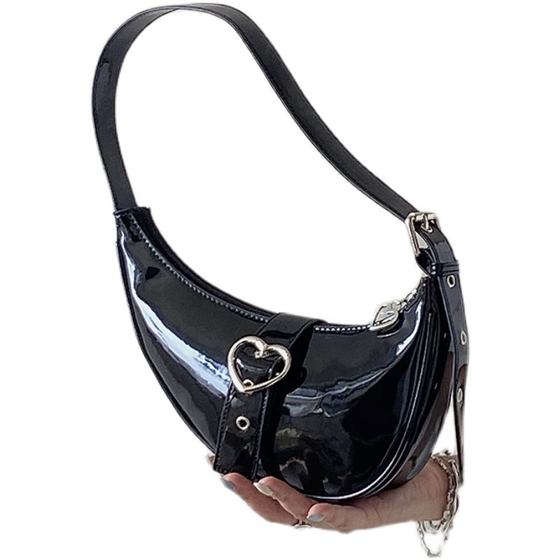 High quality new crescent underarm bag single shoulder hand-held love patent leather high-end and trendy versatile solid color zippered women bag
