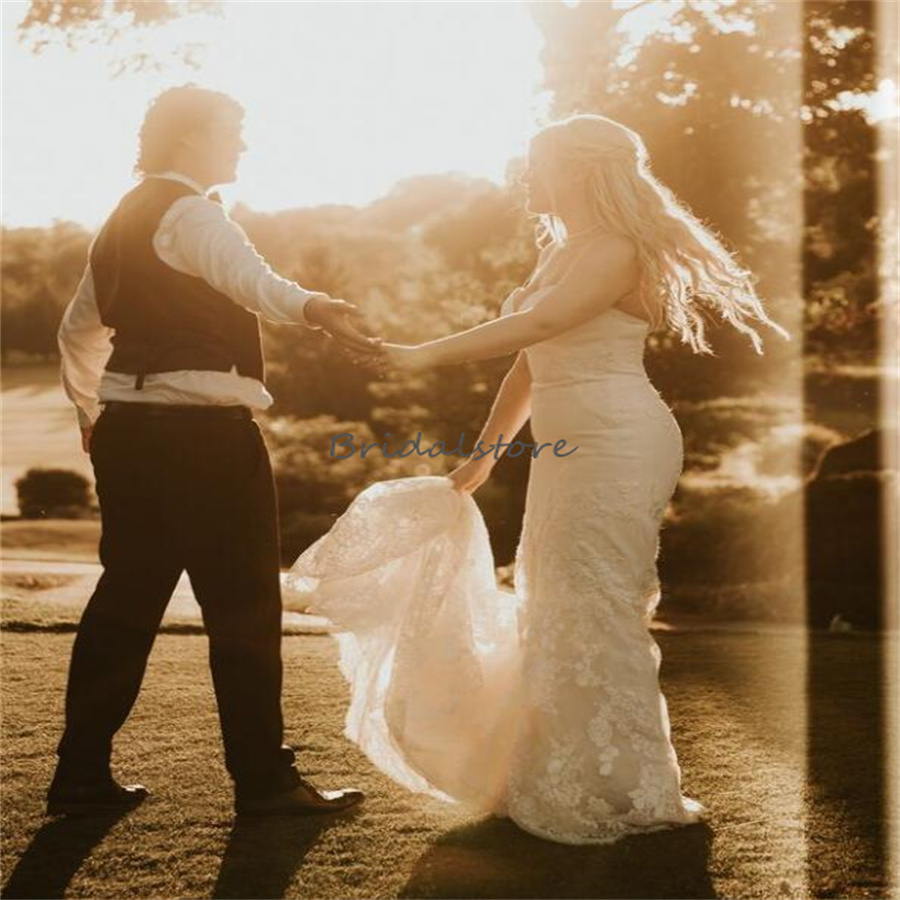 Gorgeous Mermaid Wedding Dresses 2024 Appliques Lace Farm Country Boho Bride Dress Elegant Backless Korean Gatsby Bridal Gowns Fairy Charming Bohemian