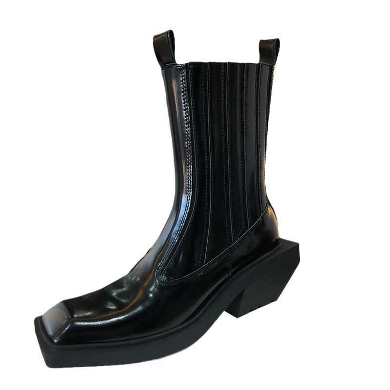 2022 Luxury Brand Women Block High Heels leather Ankle Boots Female Square Toe Chelsea Boots High Quality Short Boots Zipper