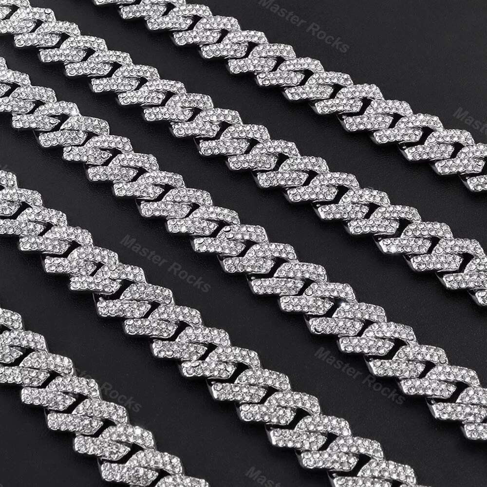 Vvs Moissanite Cuban Sterling Silver Cuban Link Chain 10mm 12mm 14mm 2rows Necklace Gold Plated Chain Hip Hop Cuban Chain