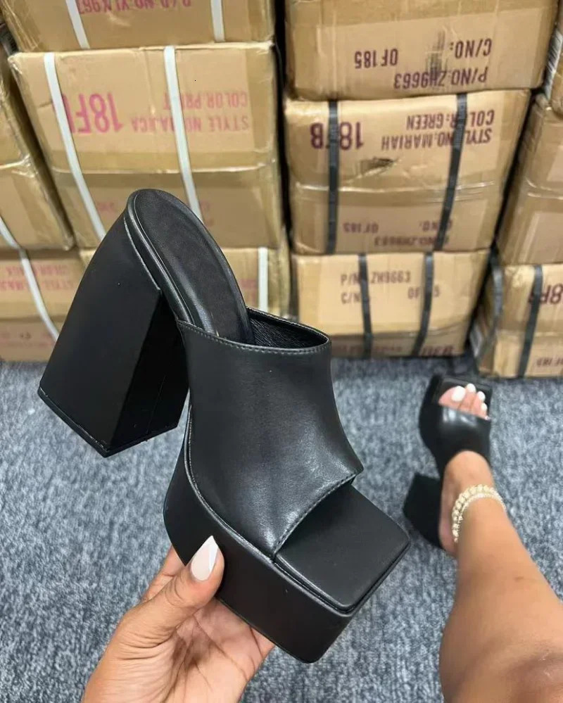 Printed thick high heels sandals for womens skates summer sexy Peep Toe party square Toe platform sandals 240611