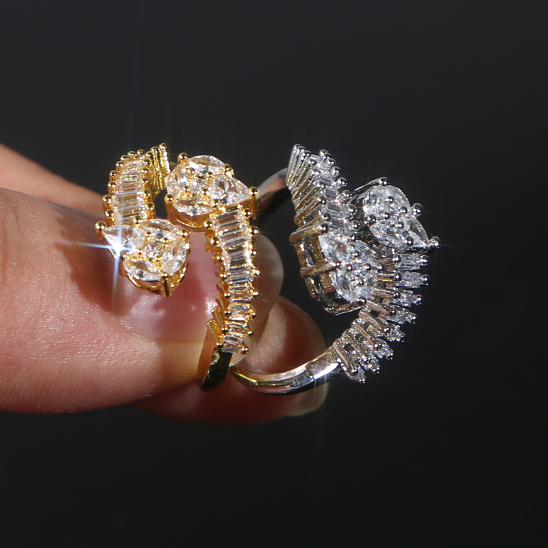 Geometric Round Water Drop CZ Adjustable Ring Sparking Bling 5A Cubic Zirconia Gold Color Women Finger Jewelry Fashion