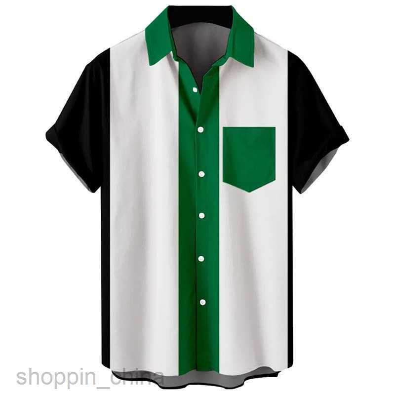 Men's Casual Shirts New men's shirt 3D digital printing short sleeved lapel striped shirt men's short cardigan top tops