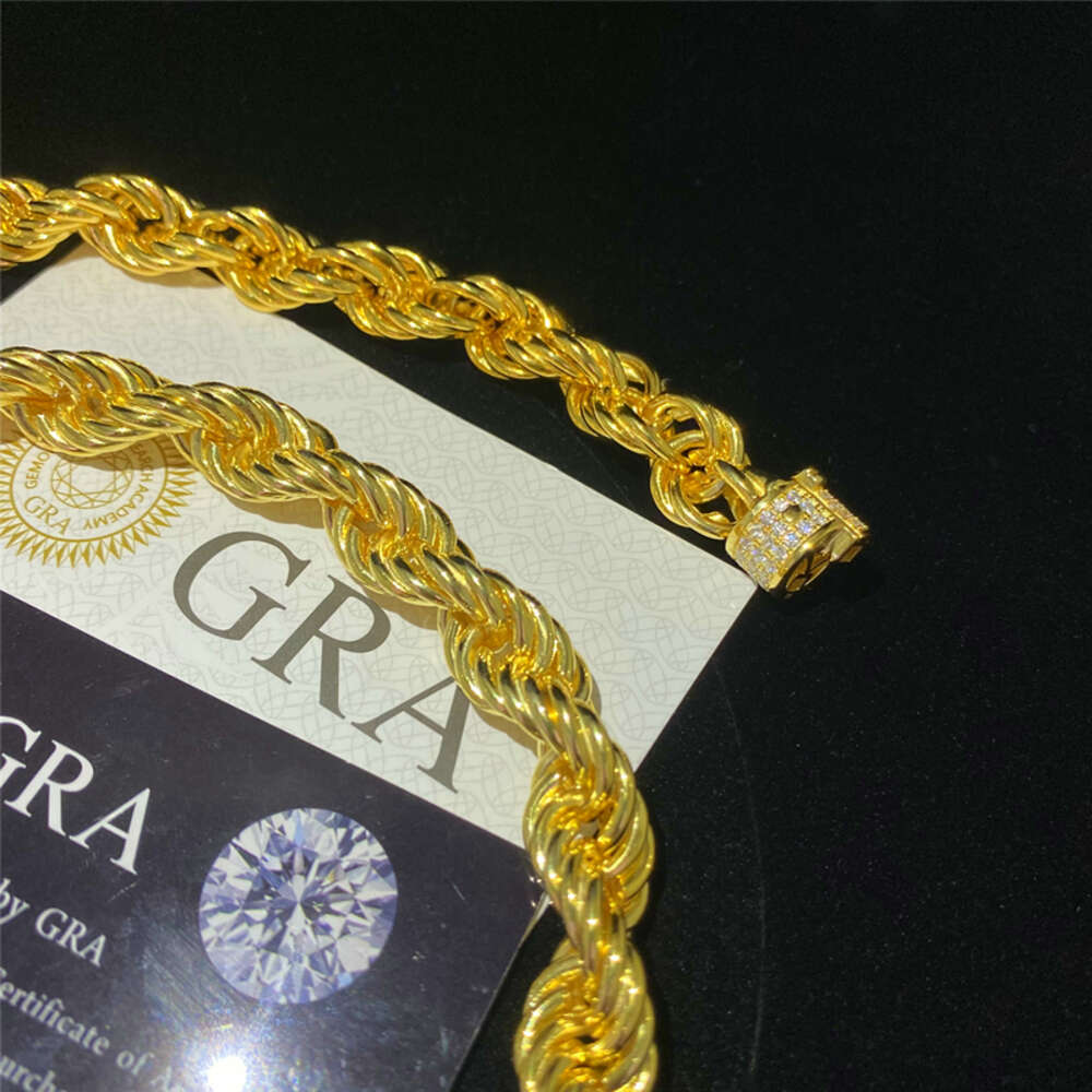 Fine Jewelry Hip Hop Gold Rope Chain Moissanite Cuban Links 9mm Iced Out Round Diamond Lock Silver Necklace